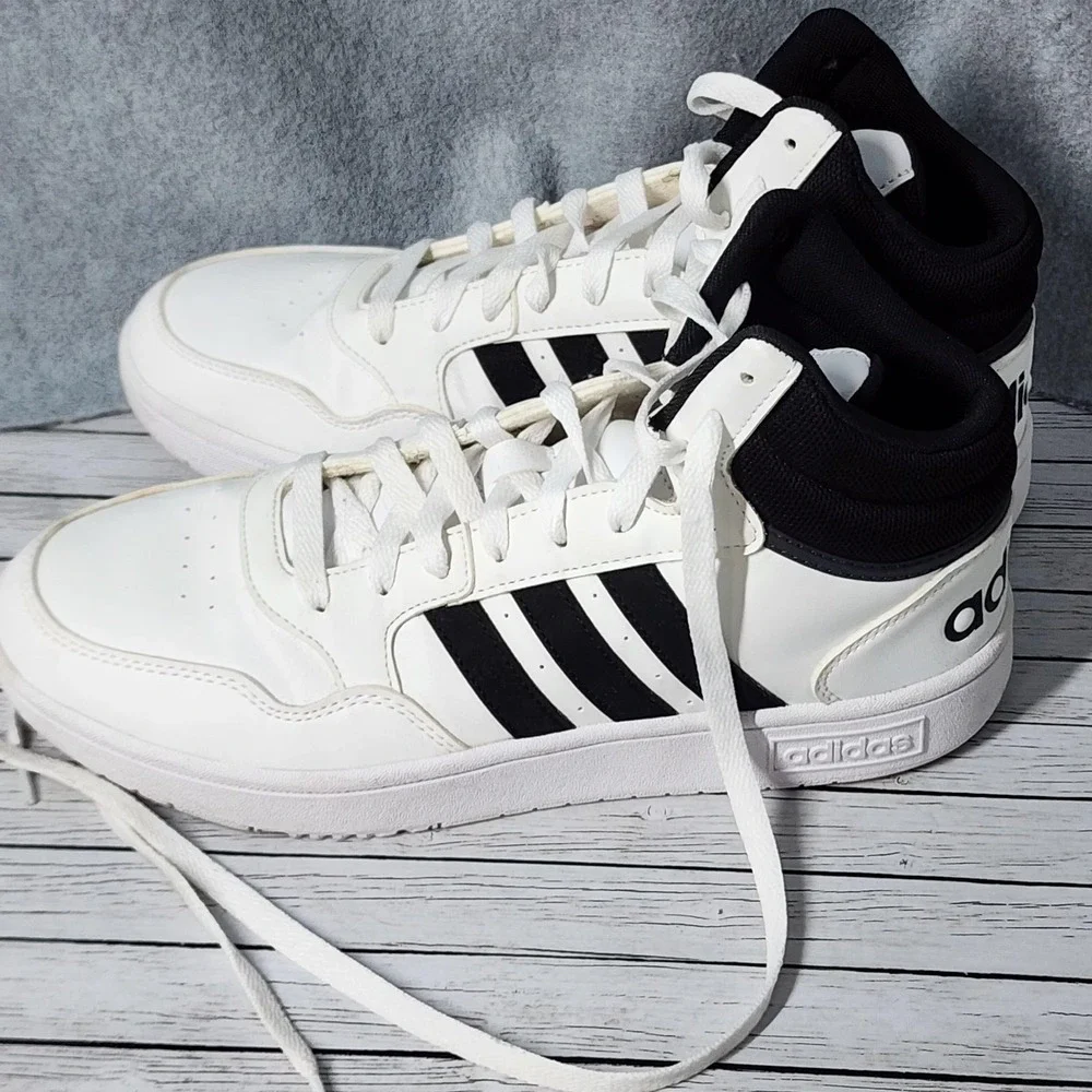 Adidas Hoops 3.0 Mid Shoes Mens Size 11‎ White Black Basketball Classic Sneakers